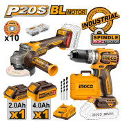 Kömürsüz Li-ion Akülü 2 li Kombo Set - Matkap ve Avuç Taşlama 20V 2.0/4.0 Ah1566