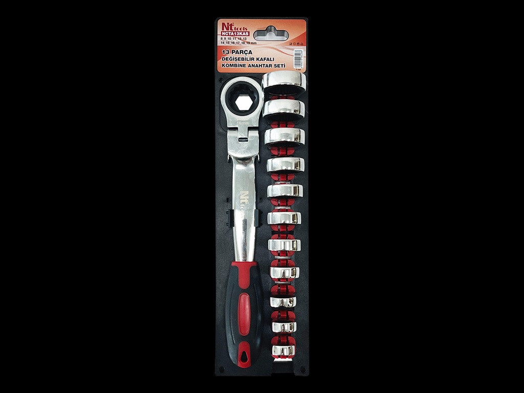 13 Parça Değişebilir Kafalı Mafsallı Kombine Anahtar Seti