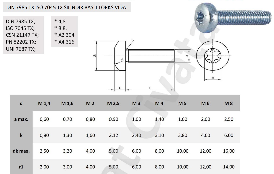 ysb yuvarlak başlı torx-tork kafa özel vidalar alman malı